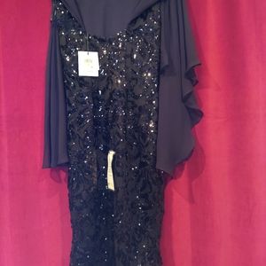 Caped sequin black tank dress